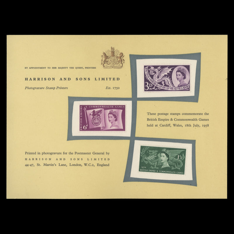Great Britain 1958 Commonwealth Games presentation card