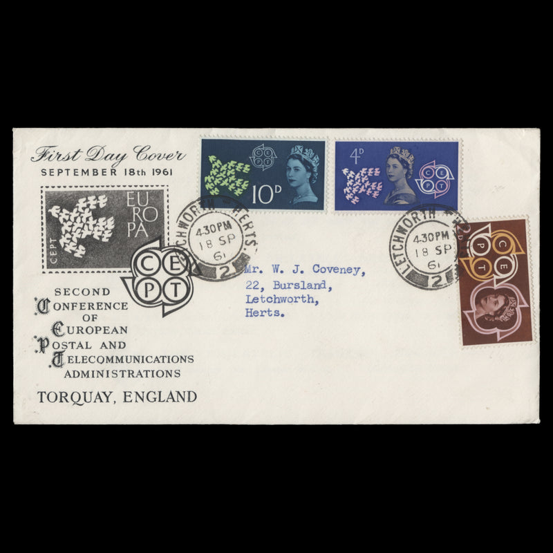 Great Britain 1961 CEPT first day cover, LETCHWORTH