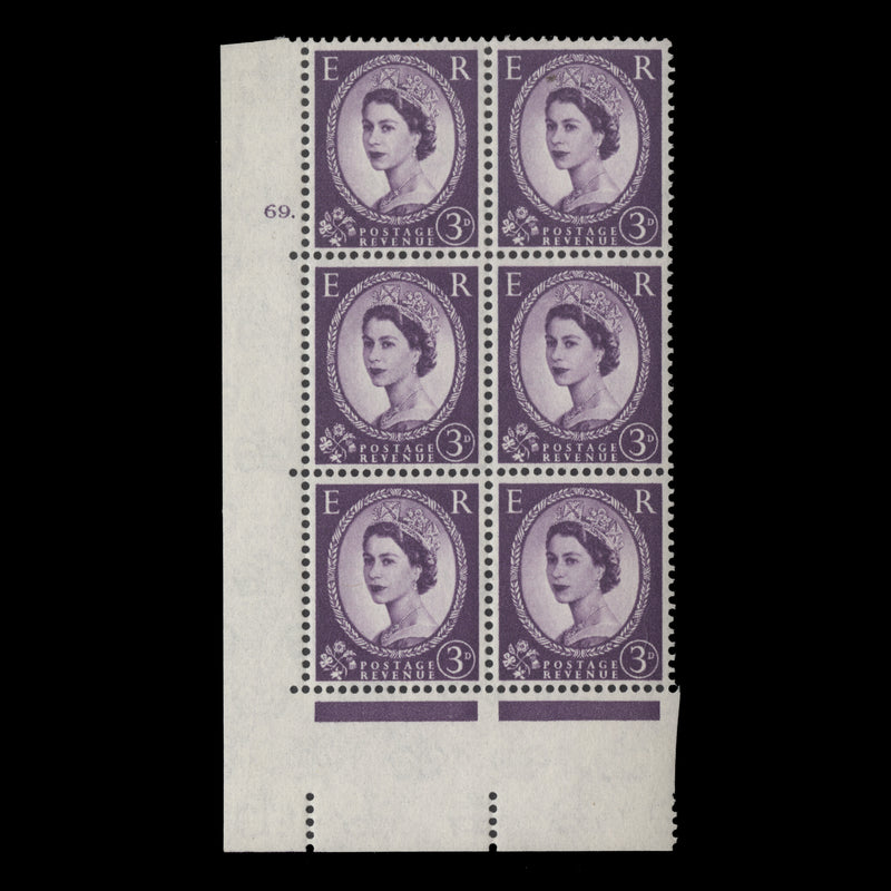 Great Britain 1962 (MLH) 3d Deep Lilac cylinder 69. block, multiple crowns