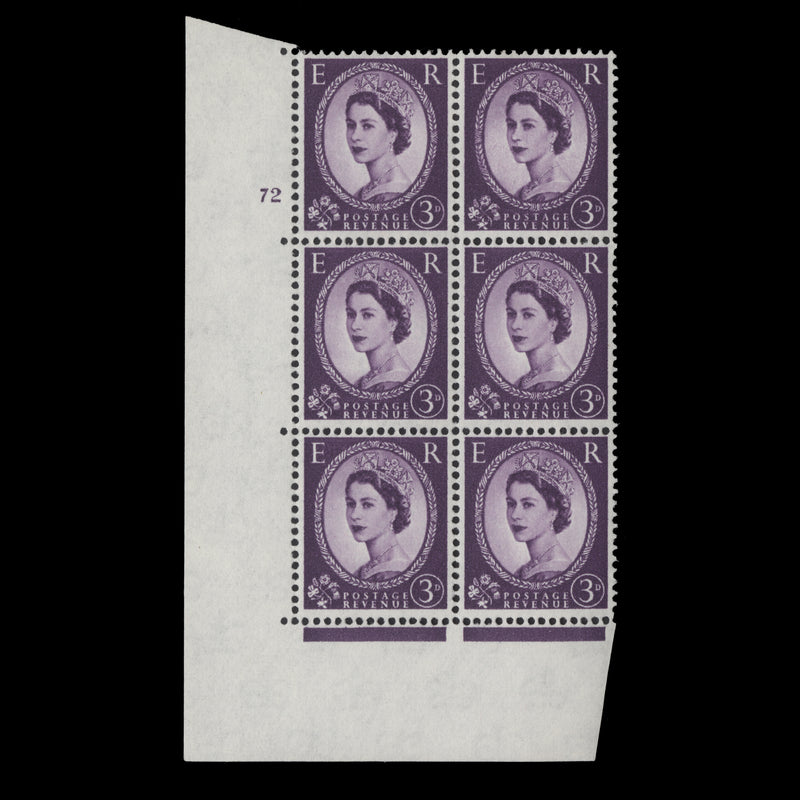 Great Britain 1962 (MLH) 3d Deep Lilac cylinder 72 block, multiple crowns