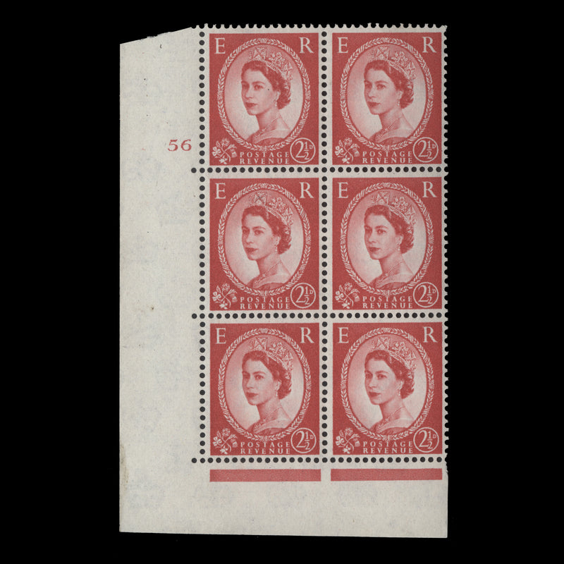 Great Britain 1962 (MLH) 2½d Carmine-Red cylinder 56 block, multiple crowns