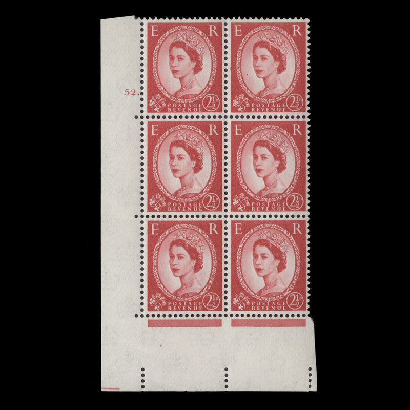 Great Britain 1962 (MLH) 2½d Carmine-Red cylinder 52. block, multiple crowns