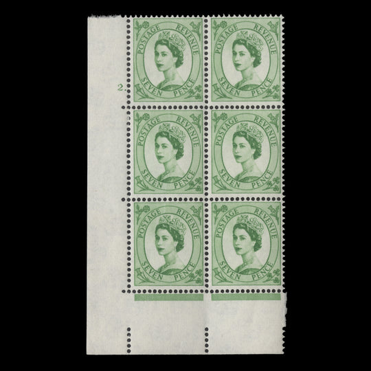Great Britain 1962 (MNH) 7d Bright Green cylinder 2. block, multiple crowns