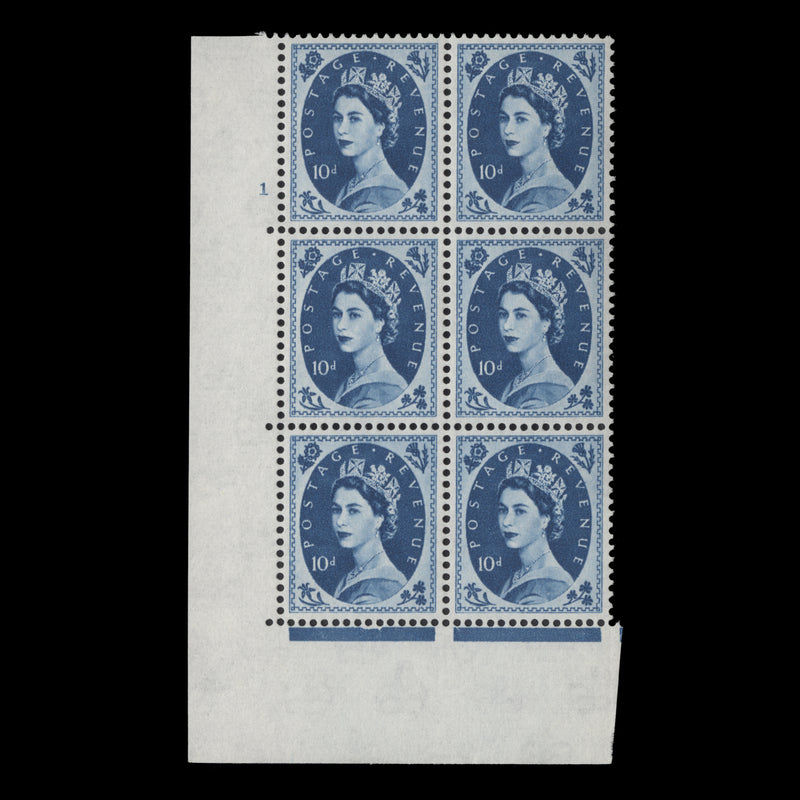 Great Britain 1962 (MLH) 10d Prussian Blue cylinder 1 block, multiple crowns