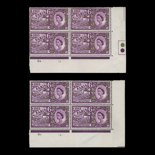 Great Britain 1963 (MNH) 6d Paris Postal Conference ordinary cylinder blocks