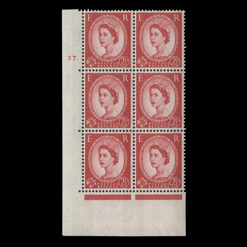 Great Britain 1964 (MLH) 2½d Carmine-Red cylinder 57. block, E/I, phosphor