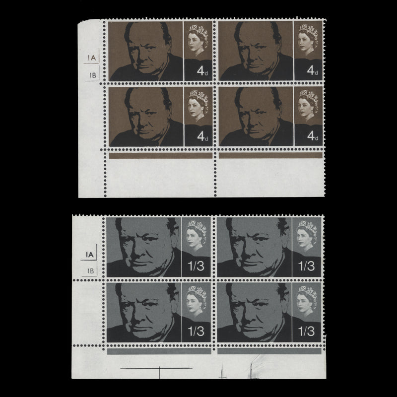 Great Britain 1965 (MNH) Churchill Commemoration ordinary cylinder no-dot blocks