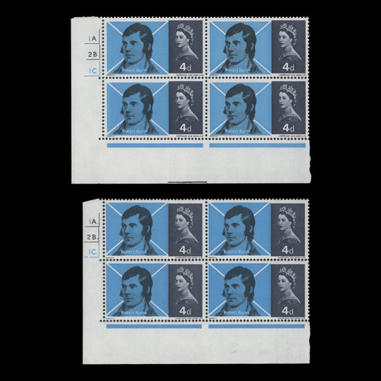 Great Britain 1966 (MNH) 4d Robert Burns ordinary cylinder blocks