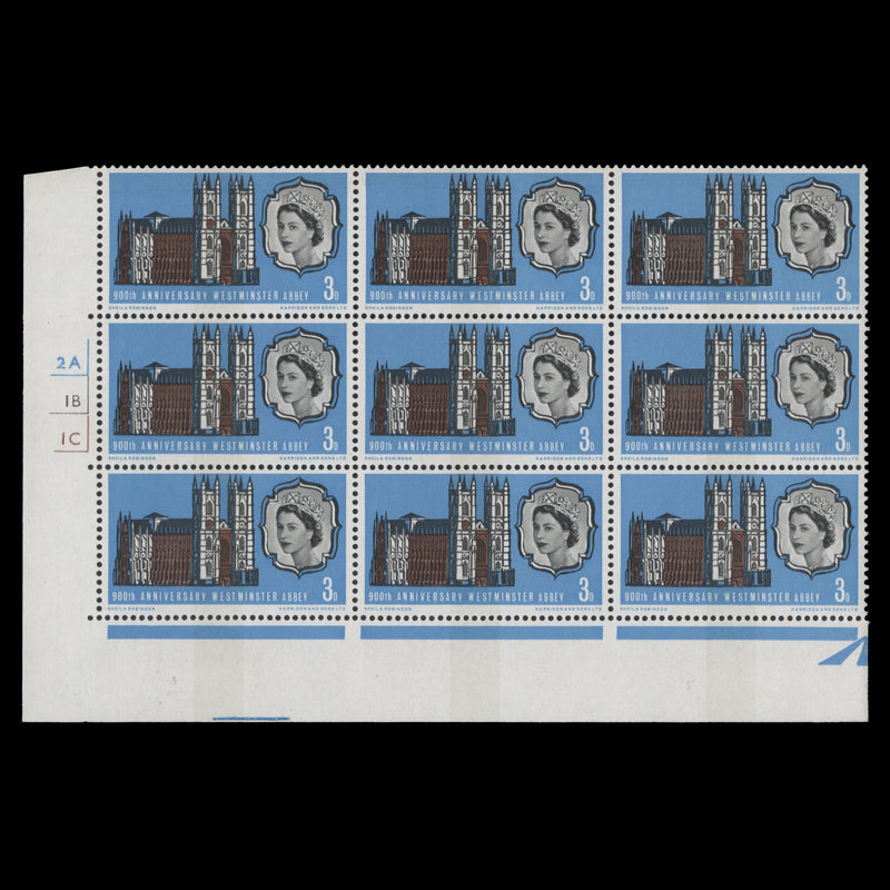 Great Britain 1966 (MNH) 3d Westminster Abbey phosphor cylinder block