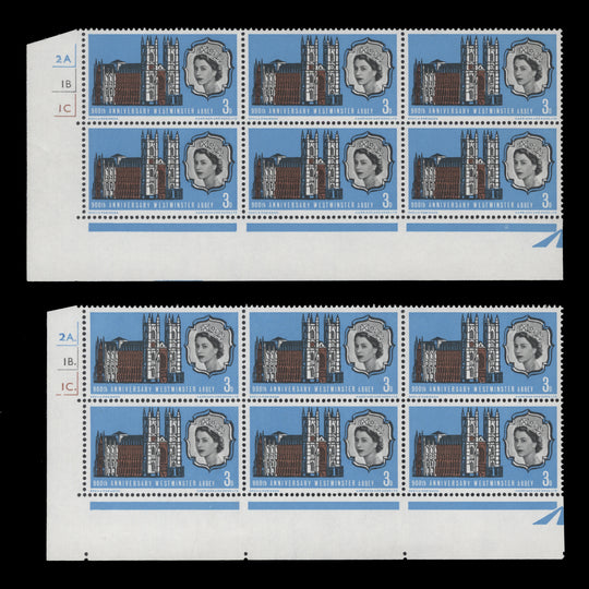 Great Britain 1966 (MNH) 3d Westminster Abbey ordinary cylinder blocks