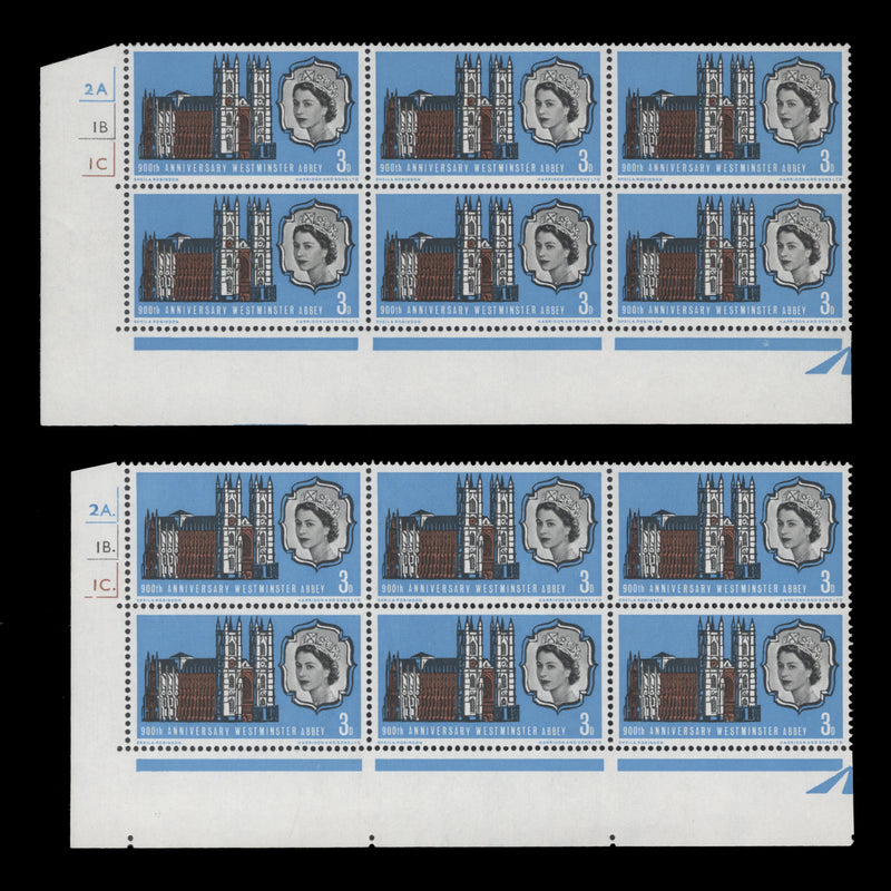 Great Britain 1966 (MNH) 3d Westminster Abbey ordinary cylinder blocks