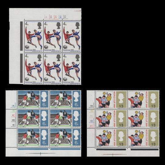 Great Britain 1966 (MNH) World Cup Football ordinary cylinder no-dot blocks