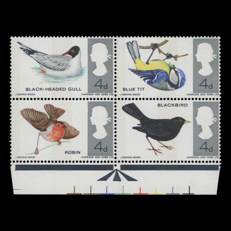 Great Britain 1966 (MNH) 4d British Birds ordinary arrow block