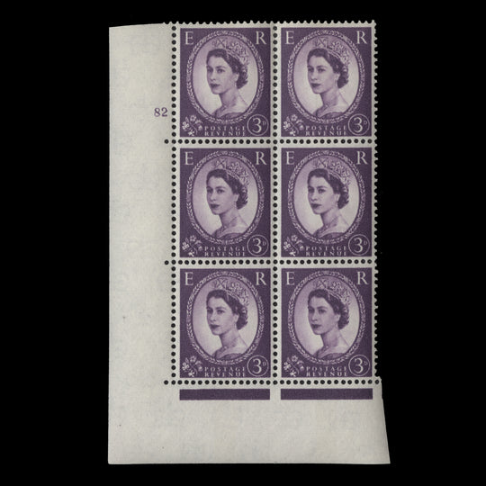 Great Britain 1966 (MNH) 3d Deep Lilac cylinder 82 block, E/I, phosphor