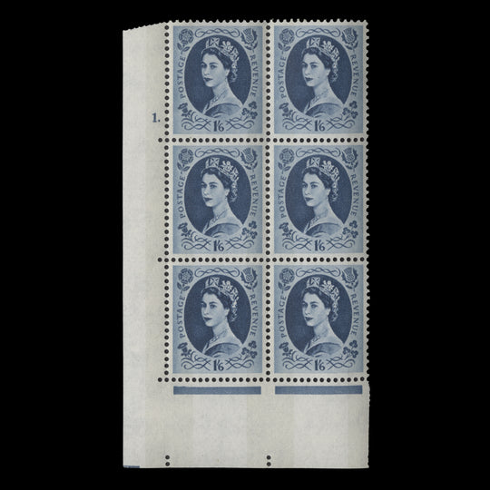 Great Britain 1966 (MLH) 1s6d Grey-Blue cylinder 1. block, E/I, phosphor