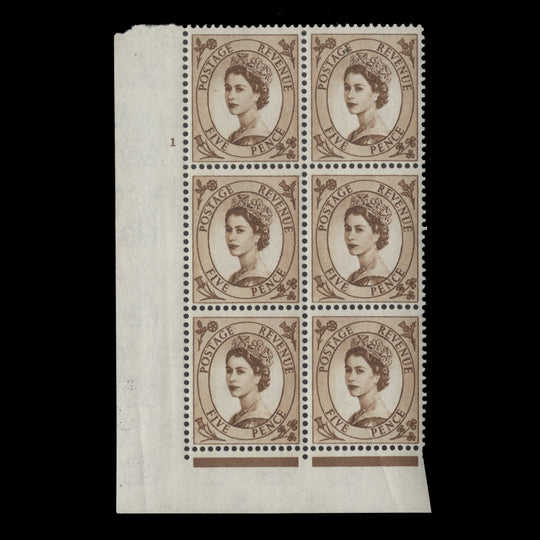 Great Britain 1967 (MNH) 5d Brown cylinder 1 block, I/E, phosphor