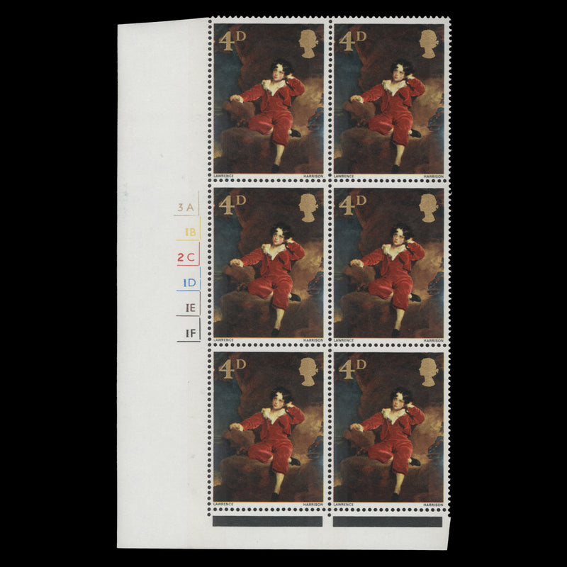 Great Britain 1967 (MNH) 4d British Paintings cylinder 3A–1B–2C–1D–1E–1F block