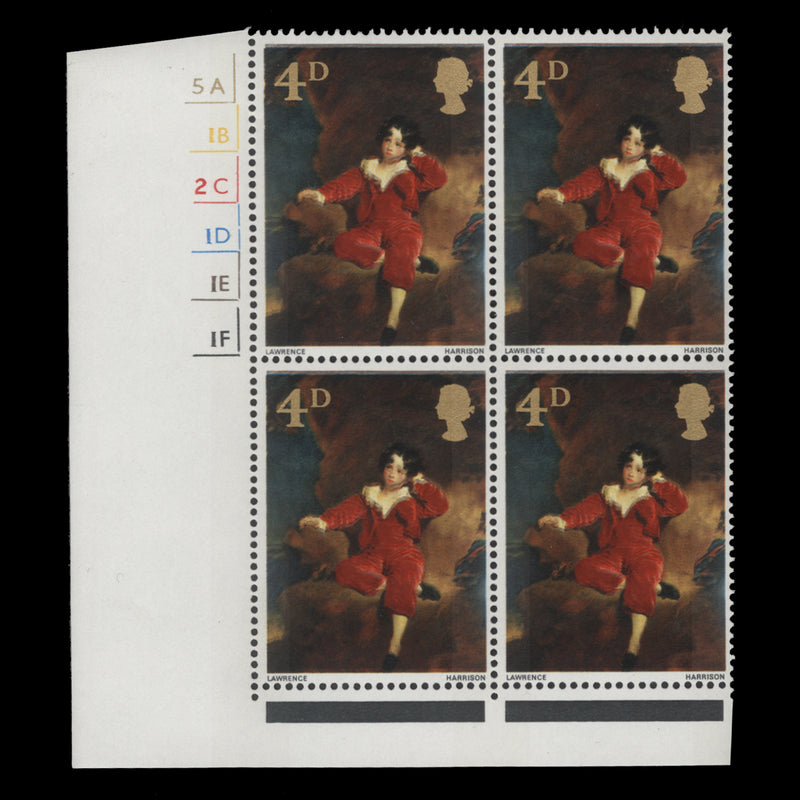 Great Britain 1967 (MNH) 4d British Paintings cylinder 5A–1B–2C–1D–1E–1F block
