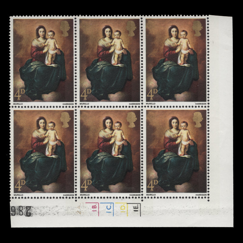 Great Britain 1967 (MNH) 4d Christmas cylinder 2A.–1B.–1C.–1D.–1E. block