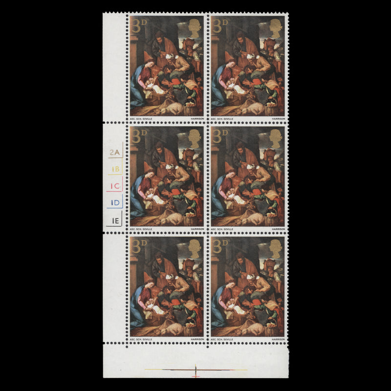 Great Britain 1967 (MNH) 3d Christmas cylinder 2A–1B–1C–1D–1E block