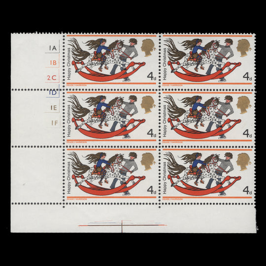 Great Britain 1968 (MNH) 4d Christmas cylinder 1A–1B–2C–1D–1E–1F block