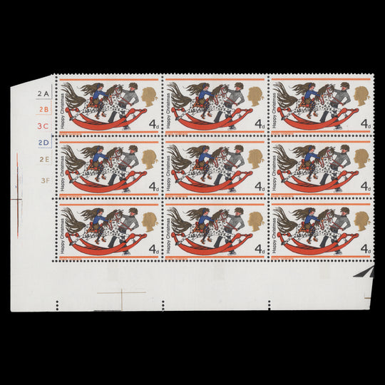 Great Britain 1968 (MNH) 4d Christmas cylinder 2A–2B–3C–2D–2E–3F block