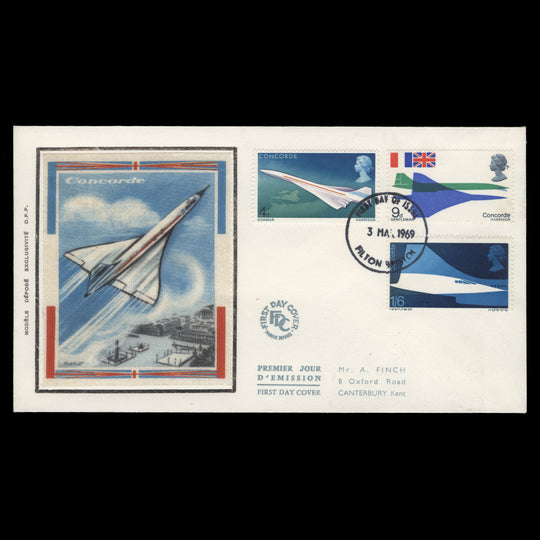 Great Britain 1969 (Variety) 1s6d First Flight of Concorde missing silver on first day cover