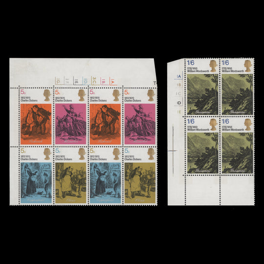 Great Britain 1970 (MNH) Literary Anniversaries cylinder blocks