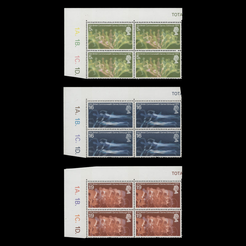 Great Britain 1970 (MNH) Commonwealth Games plate 1A.–1B.–1C.–1D. blocks