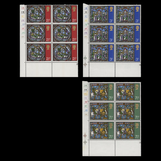 Great Britain 1971 (MNH) Christmas cylinder no-dot blocks