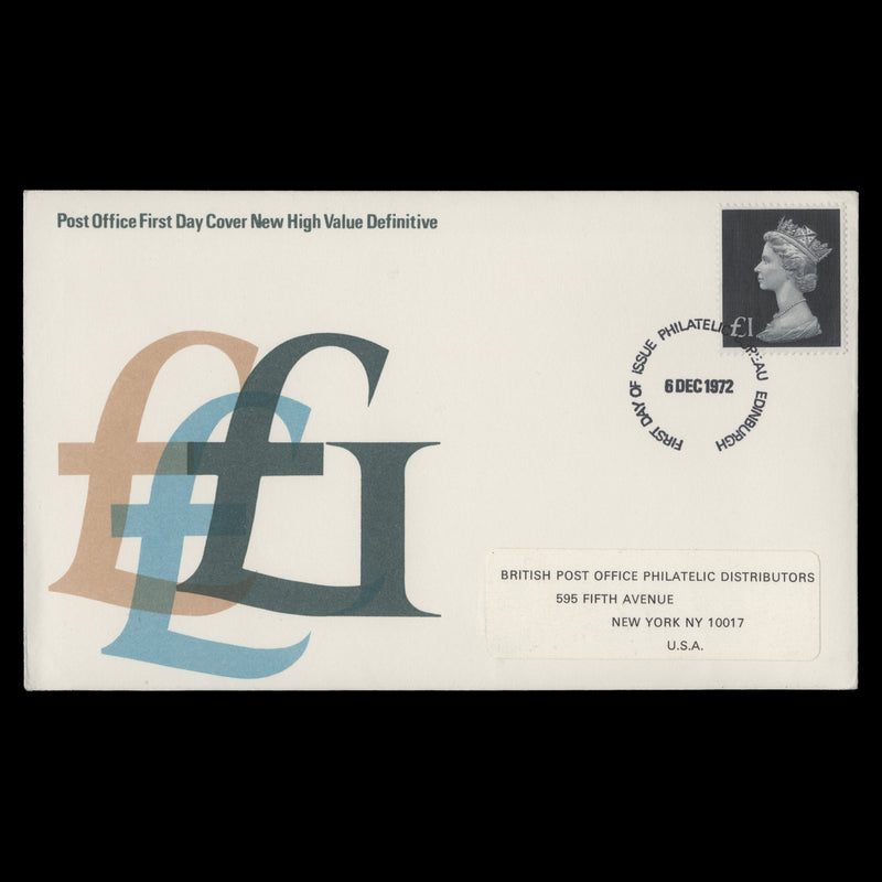 Great Britain 1972 (FDC) £1 Bluish Black, EDINBURGH