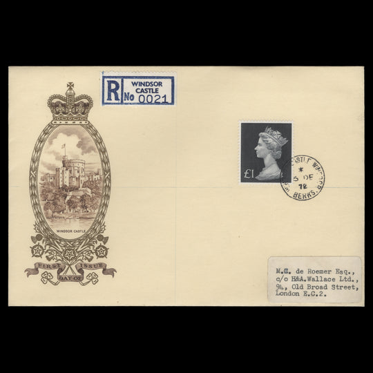 Great Britain 1972 (FDC) £1 Bluish Black, WINDSOR CASTLE