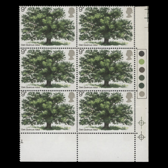 Great Britain 1973 (MNH) 9p British Trees traffic light block