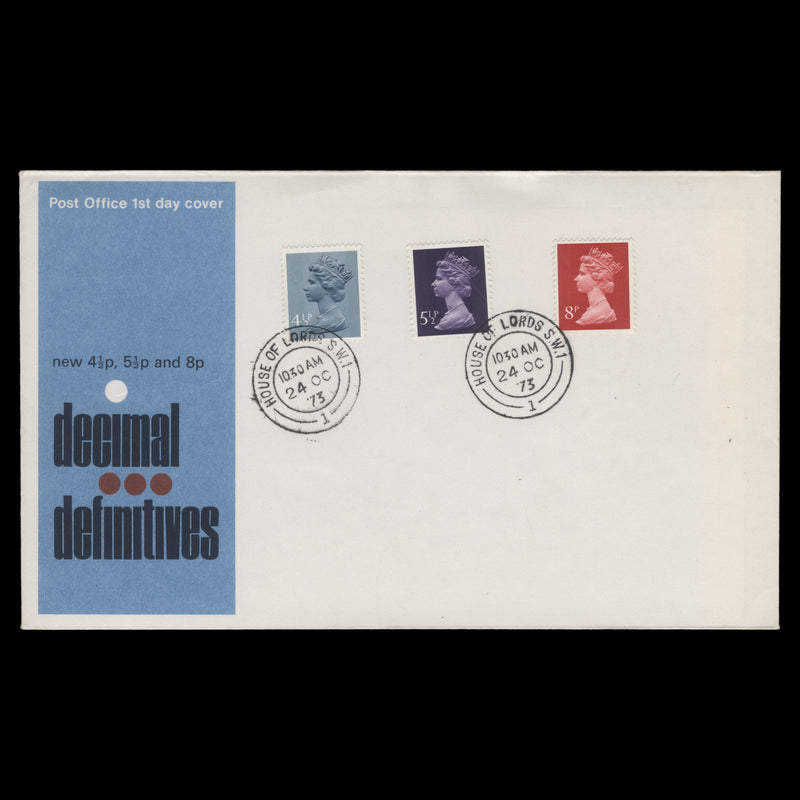 Great Britain 1973 Definitives first day cover, HOUSE OF LORDS