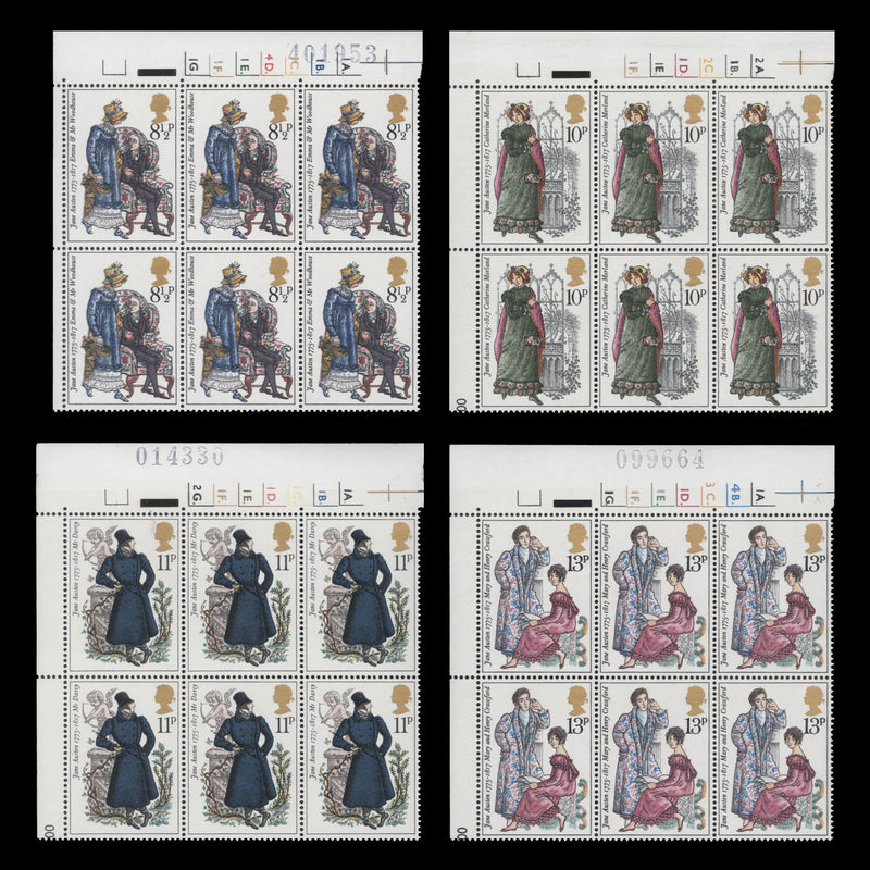 Great Britain 1975 (MNH) Jane Austen Bicentenary cylinder dot blocks