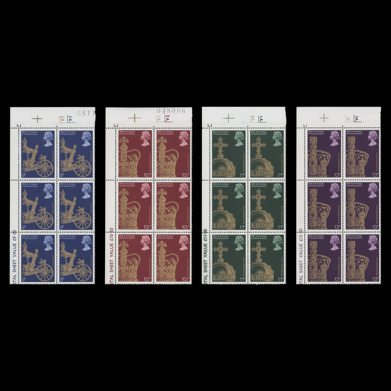 Great Britain 1978 (MNH) Coronation Anniversary cylinder blocks