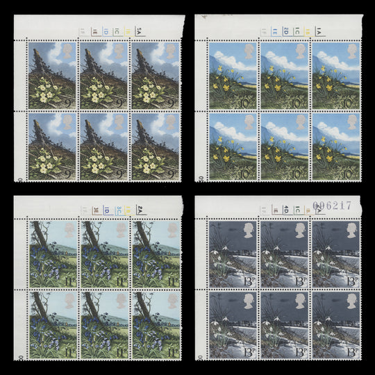 Great Britain 1979 (MNH) Spring Wild Flowers cylinder blocks