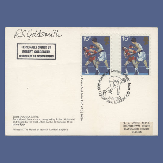 Great Britain 1980 Sport Centenaries first day PHQ card signed by designer