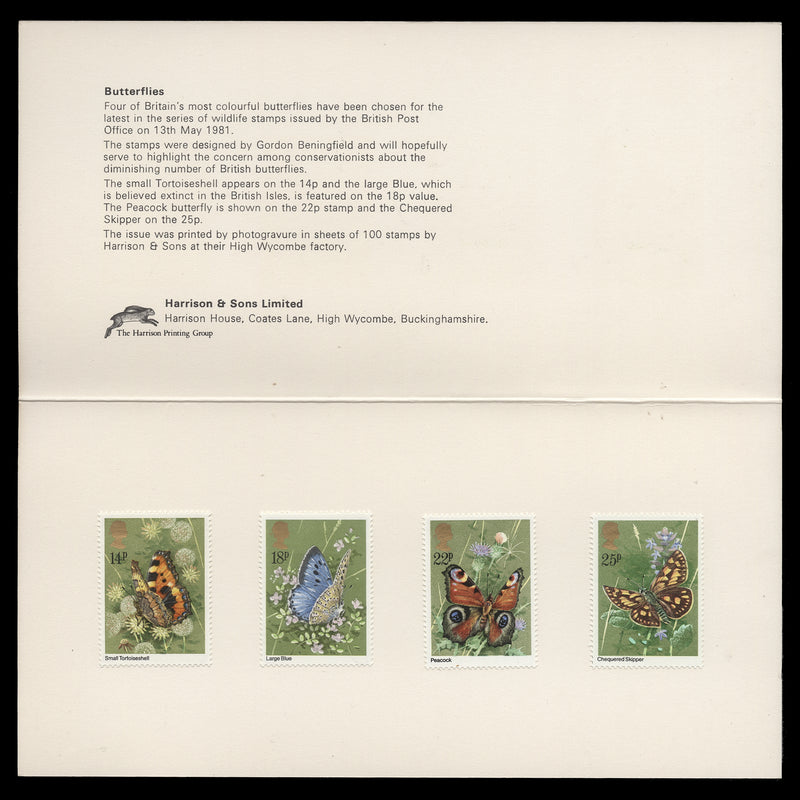 Great Britain 1981 Butterflies presentation folder