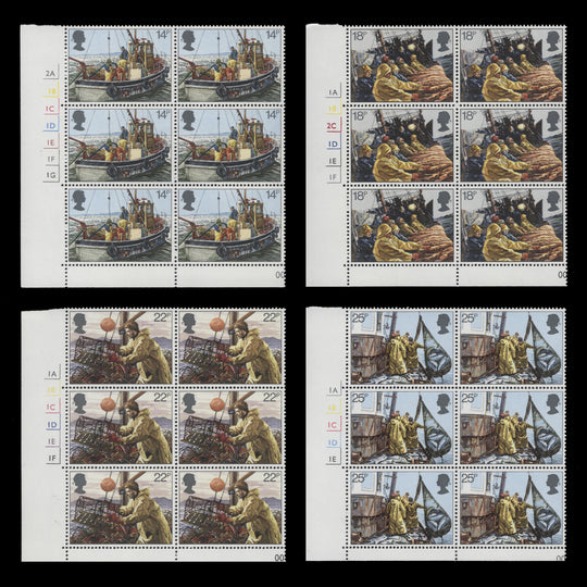 Great Britain 1981 (MNH) Fishing Industry cylinder no-dot blocks