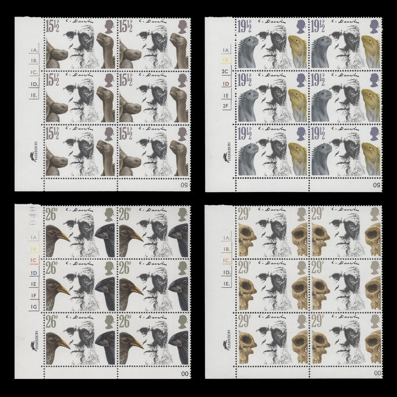 Great Britain 1982 (MNH) Charles Darwin Centenary cylinder blocks