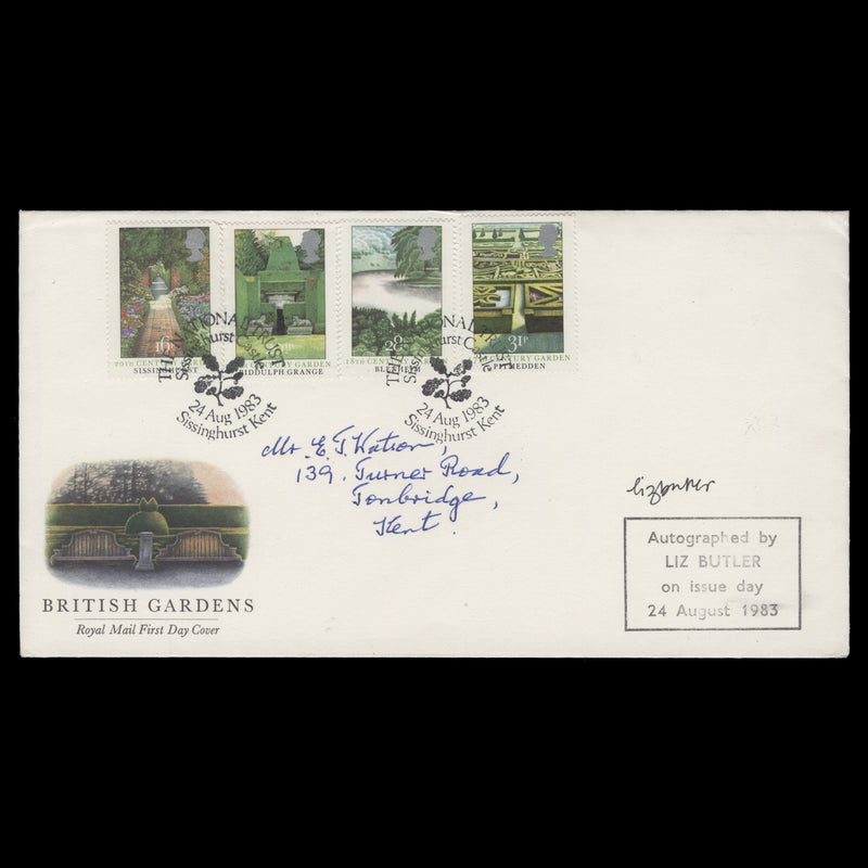 Great Britain 1983 British Gardens first day cover signed by Liz Butler