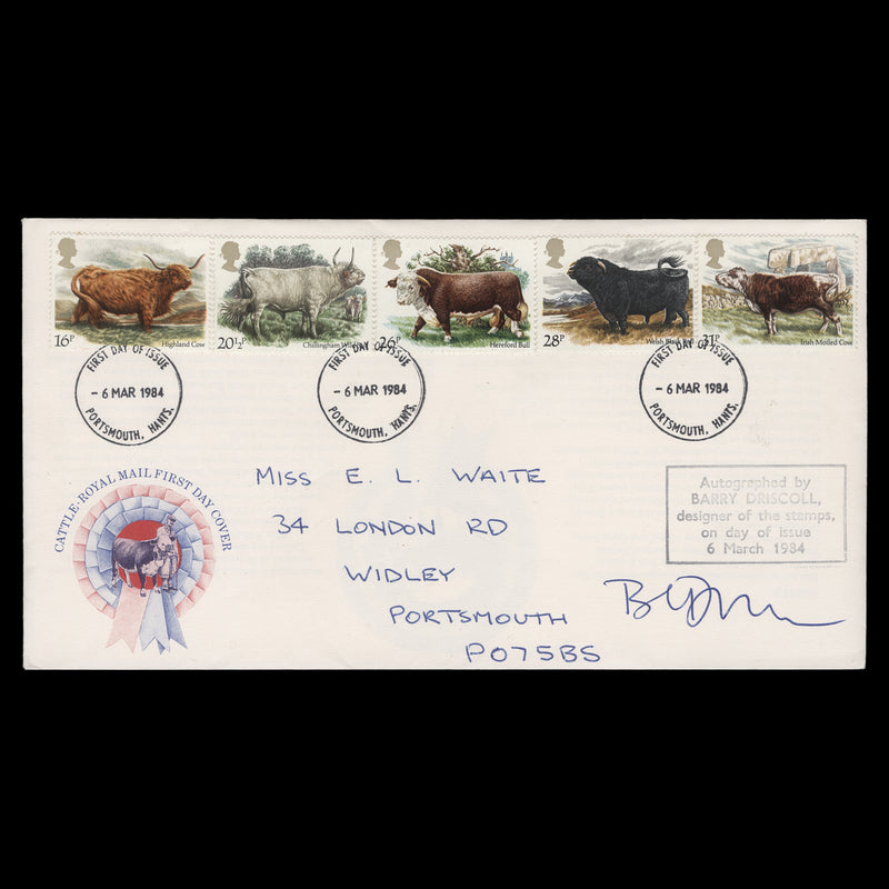 Great Britain 1984 British Cattle first day cover signed by Barry Driscoll