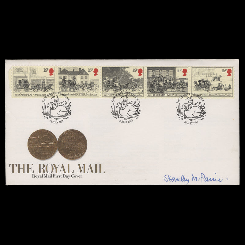 Great Britain 1984 First Mail Coach Run first day cover signed by designer