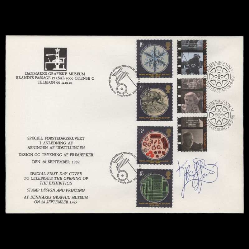 Great Britain 1989 Royal Microscopical Society first day cover signed by designer