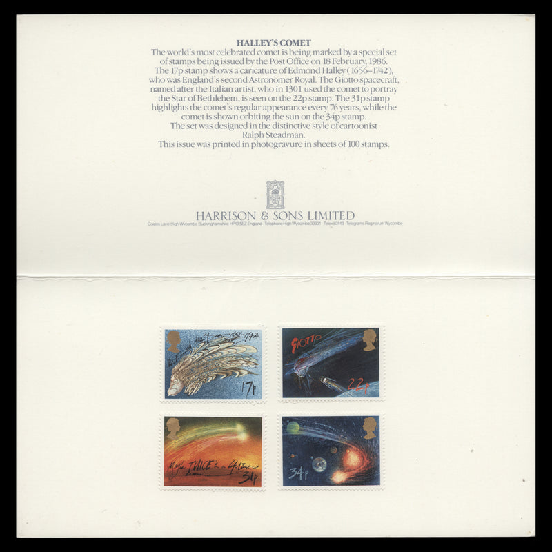 Great Britain 1986 Appearance of Halley's Comet presentation folder