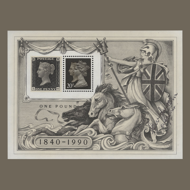 Great Britain 1990 (MNH) Anniversary of Penny Black miniature sheet signed by engraver
