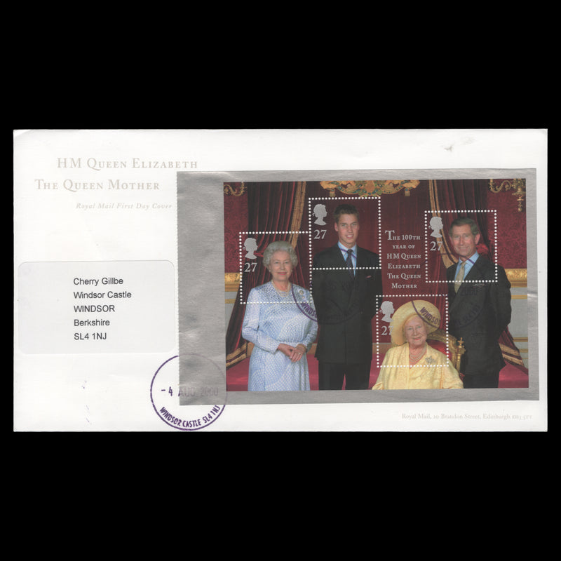 Great Britain 2000 Queen Mother's Birthday first day cover, WINDSOR CASTLE