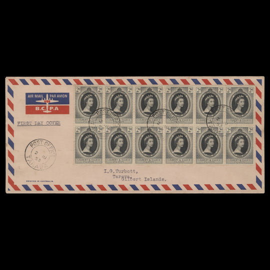 Gilbert & Ellice Islands 1953 (FDC) 2d Coronation block, TARAWA