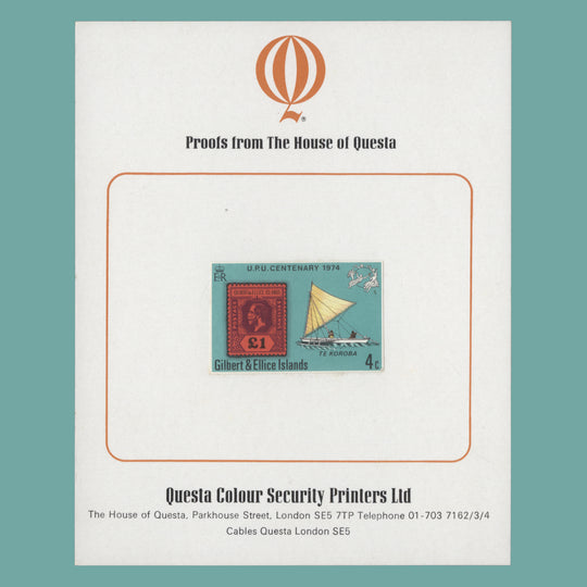 Gilbert & Ellice Islands 1974 UPU Centenary original imperf proof